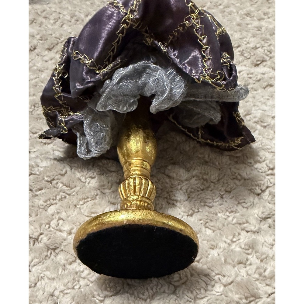 Angel Christmas Ornament Purple Fabric Dress Gold Stand & Star - Picture 3 of 4